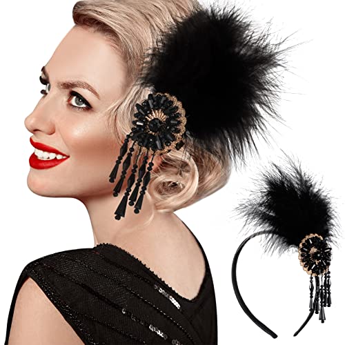 Dilunave Feder Stirnband Flapper Haarreif Kopfschmuck 1920er Jahre Haarschmuck für Damen Vintage Stirnband mit Kristall Accessoires für Frauen Kunst Deko Schönheitswettbewerbe Thema Party von Dilunave