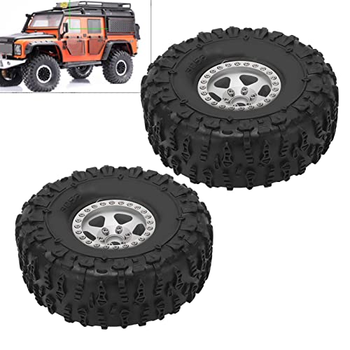 2 Stück 1,9-Zoll-RC-Crawler-Reifen-Set, 120 Mm, Alu, Nabe und Felge, Metallfelgen und Gummireifen-Set Modellautozubehör für SCX10 D90 1/10 RC-Crawler-Auto, Spielzeug und (Silber) von Dilwe
