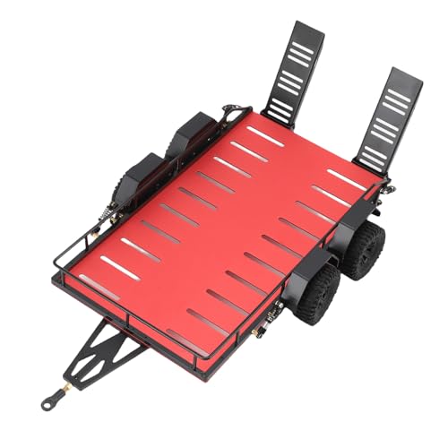 Dilwe 1/18 RC -Anhänger, Aluminiumlegier -Flachbettanhänger mit 4 Rädern für das RC -Autoschlepper (Rot) von Dilwe