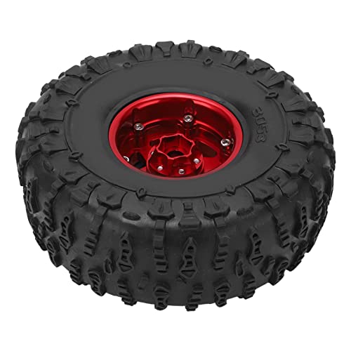 Dilwe 2 Stück 1,9-Zoll-RC-Crawler-Reifen-Set, 120 Mm, Alu, Nabe und Felge, Metallfelgen und Gummireifen-Set Modellautozubehör für SCX10 D90 1/10 RC-Crawler-Auto, Spielzeug und (Rötlich Schwarz) von Dilwe