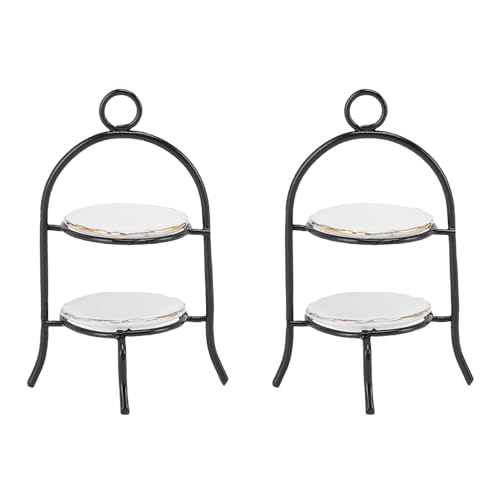 Dilwe 2pcs 1:12 Dollhouse Cupcake Stand, Mini -Kuchenstand mit 4 PCs -Tellern Accessoires Realistische Lifestyle -Szene Dekor Modell (Black) von Dilwe