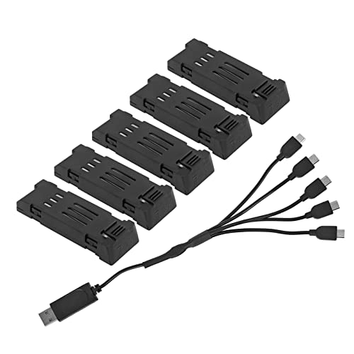 Dilwe 3,7 V 600 MAH Lithium-Akku, Drohnen-Akku mit 5-in-1-Ladekabel, Tragbarer RC-Flugzeug-Hubschrauber-Akku für E58 L800 JY019 RC Quadcopter Ersatzteil von Dilwe