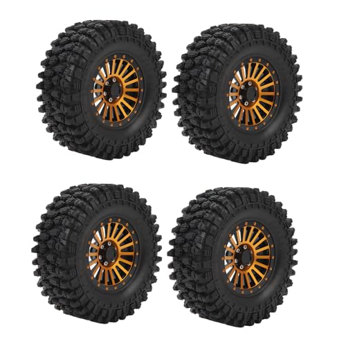 Dilwe 4 Stück 2,6-Zoll-RC-Crawler-Reifen, Felge aus Aluminiumlegierung, Hervorragender Grip, Gummireifen, Kompatibel mit RBX10, SCX10 (Gold) von Dilwe