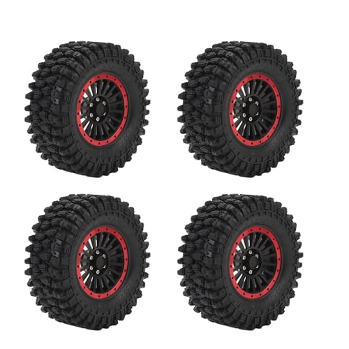Dilwe 4 Stück 2,6-Zoll-RC-Crawler-Reifen, Felge aus Aluminiumlegierung, Hervorragender Grip, Gummireifen, Kompatibel mit RBX10, SCX10 (Rot) von Dilwe