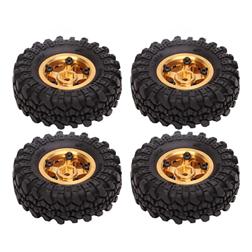Dilwe 4PCS RC Crawler Räder, Messing Gummi RC Auto Reifen Reifen Set Kompatibel mit FCX24 1/18 1/24 Crawler (Gold) von Dilwe