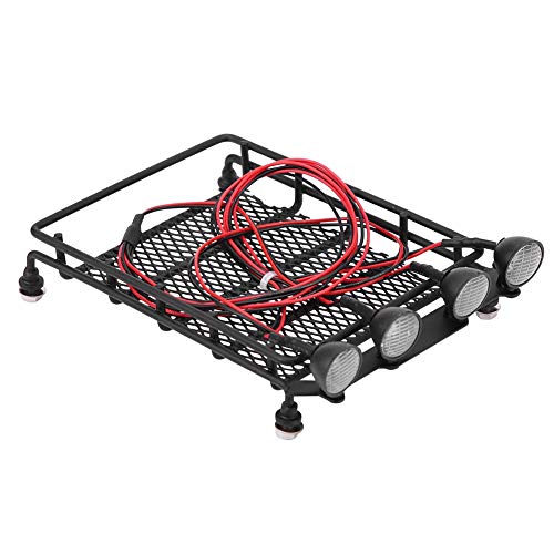 Dilwe Dachträger Gepäckträger mittlerer Größe mit 4 runden LED-Leuchten für Axial SCX10 1/10 RC Crawler Car( 4 Weiß) von Dilwe