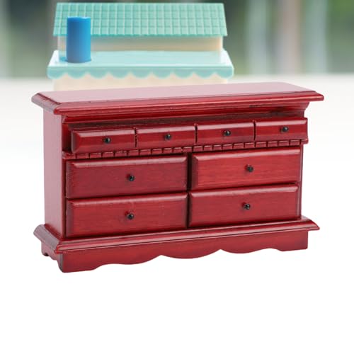 Dilwe Dollhouse Schubladenschrank, 1:12 Miniaturlager für Dollhouse Rooms Funktionelle Birkenholzkiste mit Schubladen für Sammler (Mahagoni) von Dilwe