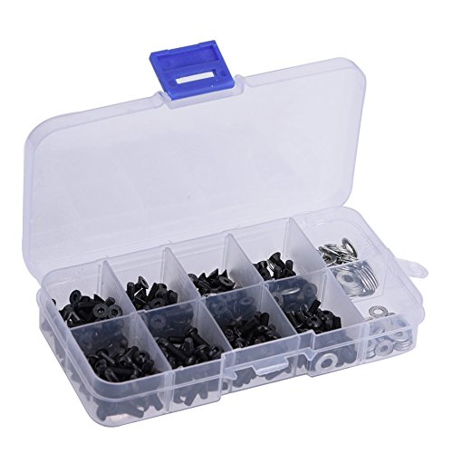Dilwe Flache und Rundkopfschrauben 6mm 8mm 10mm 12mm M3 M4 Unterlegscheiben Set RC Zubehör mit Box für 1/10 HSP RC Auto(340pcs / Box) von Dilwe