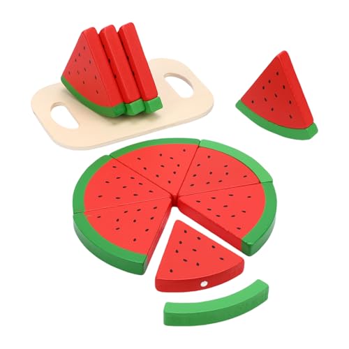 Dilwe Holzwassermelonenspielset für Kinderküchen und Täuschen vor, Lebensmittelspielzeug mit Holzschalen zu Schneiden von Dilwe