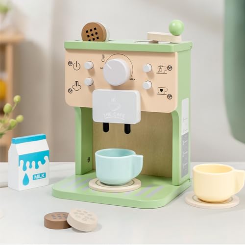 Dilwe Imaginary Play Coffee Maker Machine, Holzküchenspielzeugspielset mit Tassen & Spoons Kinderküchenspielzeug für Fantasievolles Spiel von Dilwe