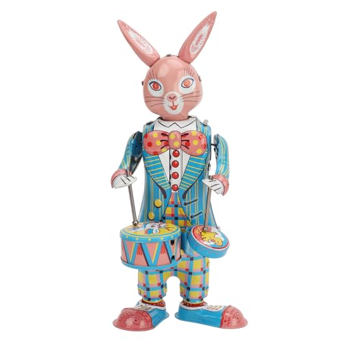 Dilwe Kaninchen-Uhrwerk-Spielzeug, Weißblech, Retro-schwingendes, Trommelndes Kaninchen-Aufziehspielzeug für Geschenksammlung, Dekoration von Dilwe