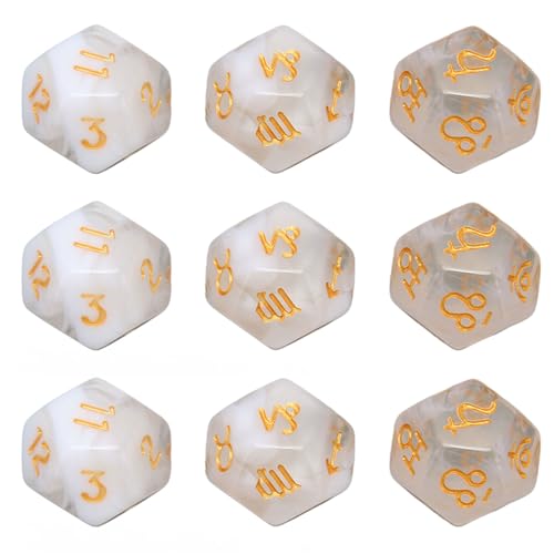 Dilwe Langlebige 9pcs Polyedrische Würfel Set Waterfames Game -Würfel, Leichter Kunststoff -Leicht für Brettspiele (Transparent weiß) von Dilwe