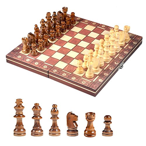 Magnetisches Schachspiel, Holzklappschach und Dame Brettspiel Lernspielzeug für Kinder und Erwachsene Magnetic Chess Set Travel von Dilwe