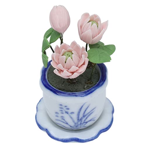Dilwe Puppenhaus Topfblume, 1/12 Keramik+Ton+Eisendraht Miniatur Simulierte Pflanze Bonsai Modell Dekoration von Dilwe