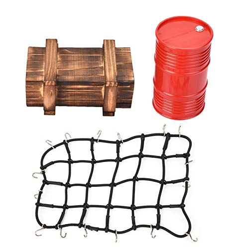 RC Auto Ölfass Gepäcknetz Box, Fernbedienung Gepäcknetz Holzkiste Dekorative Ölfass Set für 1/10 Skala RC Crawler Auto von Dilwe
