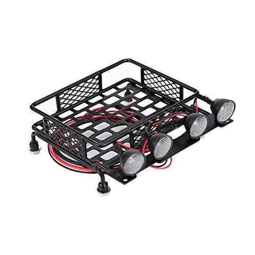 Dilwe RC Car Dachgepäckträger, Kleiner Dachgepäckträger Gepäckträger mit rundem LED-Licht für axiales SCX10 1/10 RC Crawler Car(4 Weiß) von Dilwe