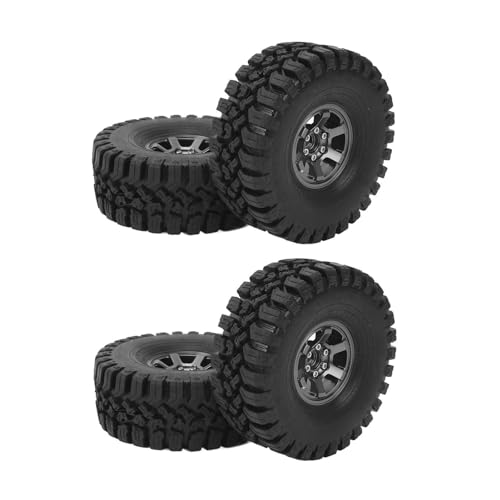 Dilwe RC Crawler Reifen, 4 Stück 1,9 Zoll RC Crawler Reifen mit Aluminiumlegierungsfelge für SCX10 für RBX10 und Mehr 1/10 Crawler (Titanfarbe) von Dilwe