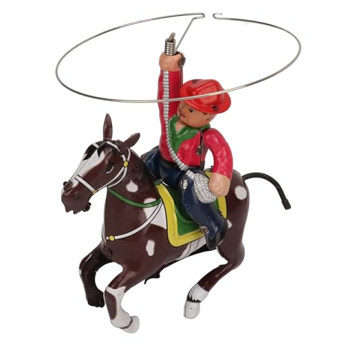 Dilwe Vintage-Uhrwerk-Figurenspielzeug, Mechanisches Aufziehpferd mit Schwingendem Cowboy für -Erwachsenen-Kollektion von Dilwe