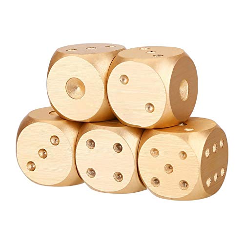 Dilwe Würfelset mit Box, 5 Stück Würfel aus Aluminiumlegierung mit Aufbewahrungsbox Geeignet für eine Vielzahl von Tischspielen, Poker, Monopoly usw.(Gold-Rectangle-Gold) von Dilwe