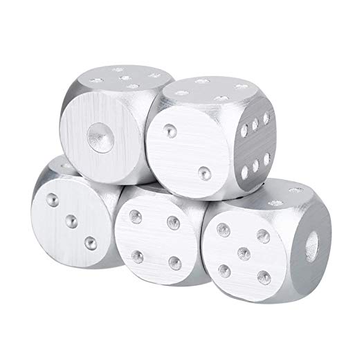 Dilwe Würfelset mit Box, 5 Stück Würfel aus Aluminiumlegierung mit Aufbewahrungsbox Geeignet für eine Vielzahl von Tischspielen, Poker, Monopoly usw.(Silver-Rectangle-Silber) von Dilwe