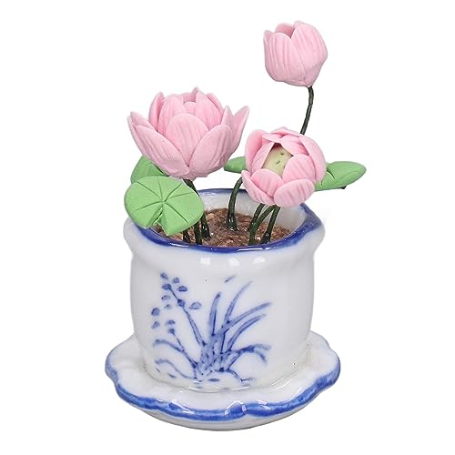 Puppenhaus-Topf-Lotus-Blumentopf, Maßstab 1:12, Miniatur-Topf-Lotus-Topf, Dekor, Kleiner Topf-Lotus-Topf von Dilwe
