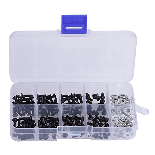 RC Schrauben Kit, Hex flach-Knopf Schraube + Flache/Rundkopfschrauben + Unterlegscheiben + Muttern Set, 6mm/ 8mm/ 10mm/ 12mm, Mit Box für 1/8 1/10 RC Auto(180pcs / Box) von Dilwe