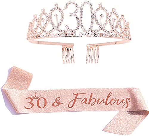 Geburtstag Königin Schärpe & Strass Tiara Kit - 21. 30. 40. 50. 60. Geburtstag Geschenke Geburtstag Schärpe für Frauen Geburtstag Party Supplies (Rose Gold 30th) von Dimetey