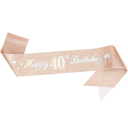 Geburtstagsdekorationsschärpe für Frauen, Roségold, 85,1 cm lang mit weißen "Happy Birthday"-Buchstaben für sie (Roségold 40. Geburtstag) von Dimetey