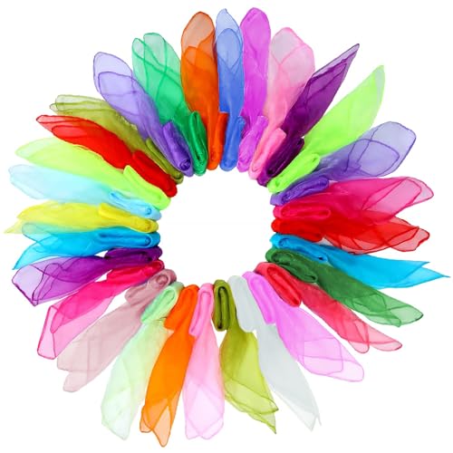 Dimoxii 20 Stücke Bunte Chiffontücher Kinder Spieltücher Kindergarten Jongliertücher Square Zaubertücher 60x60cm Tanztücher Seidentücher für Kindershow von Dimoxii