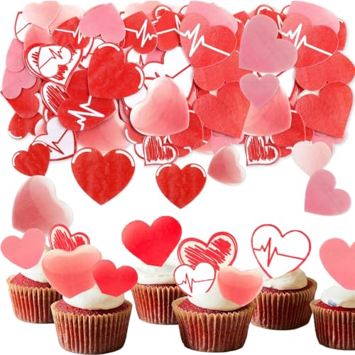 Dimoxii Tortendeko Herzform, 80 Stück Herz Deko für Torte und Kuchen aus Reispapier, Esspapier Caketopper, Cupcake Toppers, Muffin Deko, Hochzeit und Geburtstag Tortendeko von Dimoxii