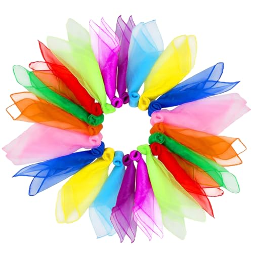Dimoxii 20 Stücke Bunte Chiffontücher Kinder Spieltücher Kindergarten Jongliertücher Square Zaubertücher 60x60cm Tanztücher Seidentücher für Kindershow von Dimoxii