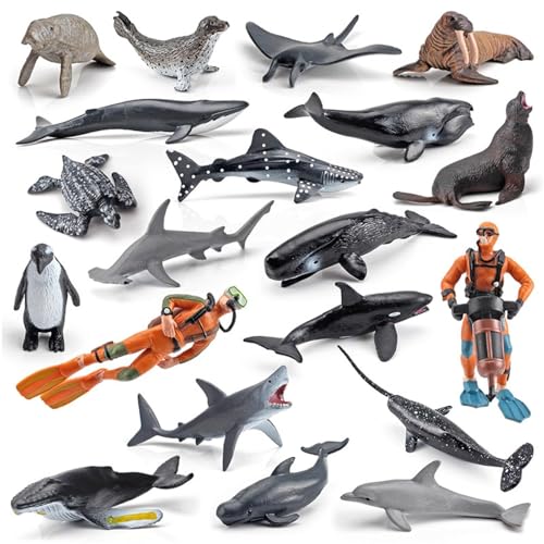 24 Stück Meerestierfiguren, realistische Ozeantierfiguren, Spielzeug-Set mit Haien, Whales Octopus, Easter zum Geburtstag, Party, Sperma 24 Stück Meerestierfiguren, realistische Ozeantierfiguren, Spielzeug-Set mit Haien, Whales Octopus, Easter zum Geburtstag, Party, Sperma von Dinchaakuarry