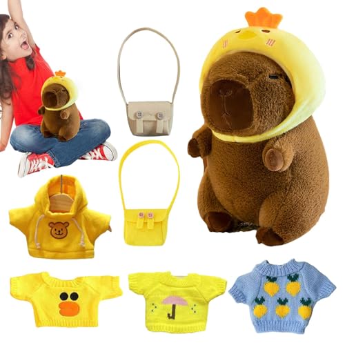 Dinchaakuarry Capybara Plush Toy Clothes - Cartoon Animal Plushy, Dress Up Capybara | Home Decoration, Animal Backpack, 9 Inches Cute Taper Stuffed Animal Toys Dressing Cartoon Doll for Boys Girls von Dinchaakuarry