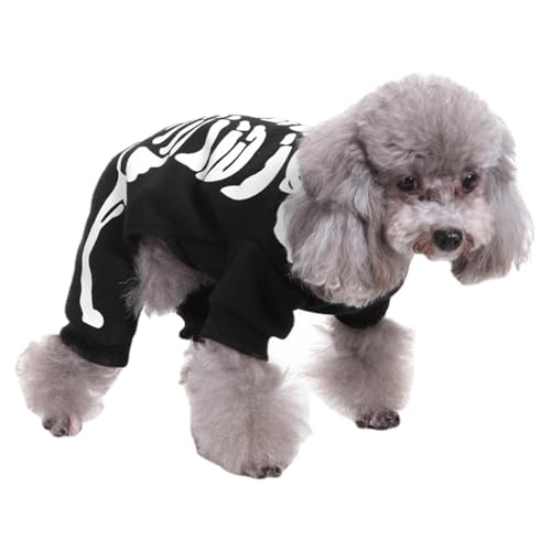 Hundekleidung Skelett - Halloween-Katze mit Knochen-Kapuze, gespenstisches Skelett Tierkostüm | Glänzender Kapuzensprung mit bedruckten Knochen, Halloween-Welpe p von Dinchaakuarry