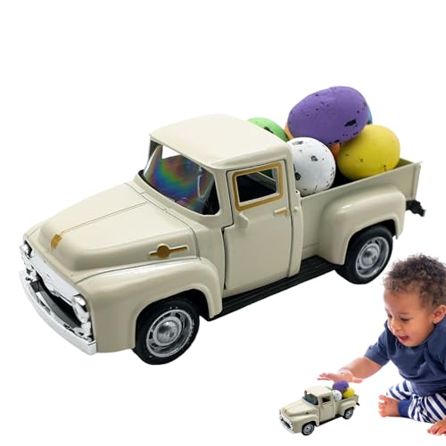 Osterwagen, Ostern Pickup LKW | Fahrzeugspielzeugmodell mit Ei - Metall Vintage Bauernhof LKW-Modell, Bauernhouse Tabletop Tiered Tray für Home Küche Mantel Shelf von Dinchaakuarry