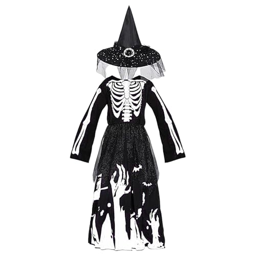 Prinzessin Witch Skelett Kostüm - Mädchen Halloween Dress Up, Kinder Scary Party Outfit | Ausgefallenes Skelettkleid mit Hexenhut für Cosplay Tricking Night Spooky Event themat Prinzessin Witch Skelett Kostüm - Mädchen Halloween Dress Up, Kinder Scary Party Outfit | Ausgefallenes Skelettkleid mit Hexenhut für Cosplay Tricking Night Spooky Event themat von Dinchaakuarry