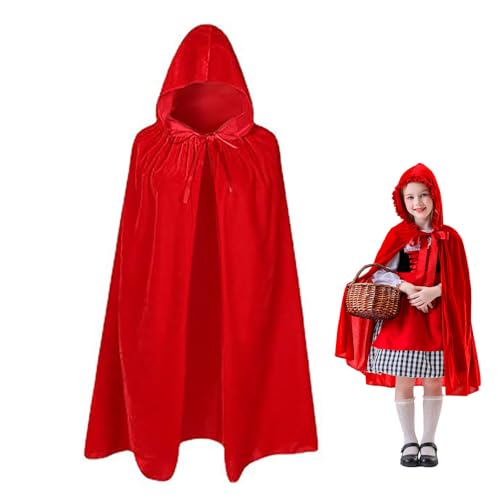 Dinghaole Vampir Kostüm Umhang mit Kaputze，Rot Umhang mit Kapuze,Halloween Vampir Umhang mit Kapuze Kapuzenumhang Rot，hexenkostüm，35.4in für Karneval Cosplay Kostüm von Dinghaole