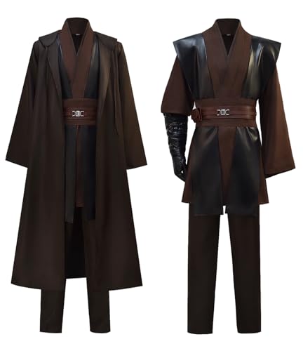 Dingmcoy Erwachsenenkostüm mit Kapuze für Herren, Ritter-Tunika-Kostüm mit Handschuh, Handgelenkschutz, Halloween, Cosplay, Uniform, Braun (mit Gewand), M von Dingmcoy