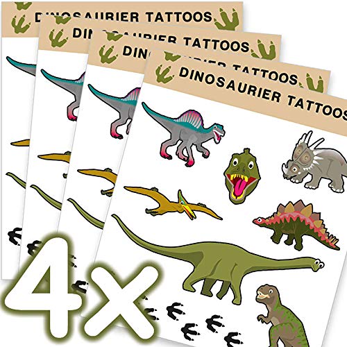 Mega-Tattoo-Set * Dinosaurier & T-REX * als Mitgebsel, Geschenk oder zum Spielen | 4 Bögen mit 32 Tattoos | Aufkleber Bilder Sticker Kinder Kindergeburtstag Geburtstag Dino Saurier Urzeit Jura von Dino-Tattoos: