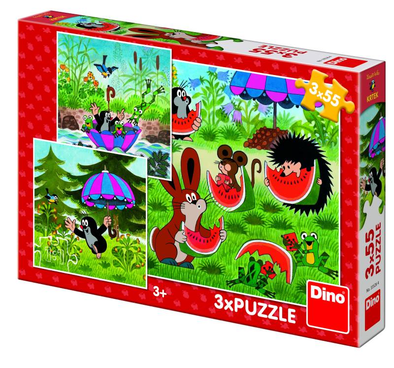 Dino 3 Puzzles - Little Mole and the Umbrella 55 Teile Puzzle Dino-33526 von Dino