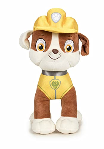 PAW Patrol Plüsch Hund Kuscheltier WELPE | 19 cm Chase Marshall Rocky Rubble Sky Zuma | ORIGINAL Lizenzware für Kinder Geschenk Figuren Stofftier (Rubble) von Dinotoys