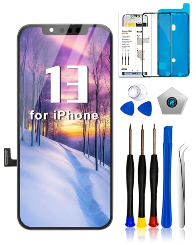 Dinow Display für iPhone 13, 6,1 Zoll (15,7 cm) LCD Display für iPhone 13, LCD Ersatz mit Reparaturset, kompatibel mit Modell A2482/ A2631/ A2634/ A2635/ A2633(Face ID, 3D Touch) von Dinow