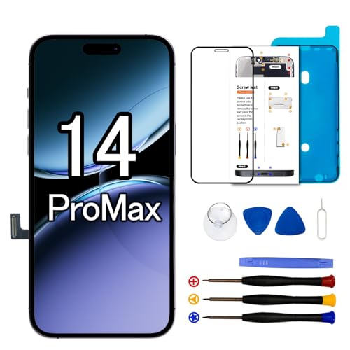 Display für iPhone 14 Pro Max, 6.7" Bildschirm für iPhone 14 ProMax Full HD 3D Touch Digitizer, Display Reparaturset für iPhone 14 Pro Max(A2894, A2651, A2893, A2896, A2895) mit Reparatur-Werkzeug-Set von Dinow