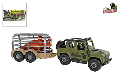 Dinoworld 4x4 Jeep (Auto mit Anhänger + Dinosaurier, Spielset für Kinder, Dino-Transporter mit Käfig) 540449 von Dinoworld