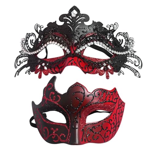 Dinwenddey Maskerade Maske für Paare Party Masken Set, Metall Filigran Glänzend Strass Venezianische Maske für Ball Karneval - Schwarz Rot Dinwenddey Maskerade Maske für Paare Party Masken Set, Metall Filigran Glänzend Strass Venezianische Maske für Ball Karneval - Schwarz Rot von Dinwenddey