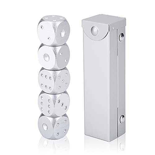 Dioche Aluminiumlegierungs Tabelle GameDice, Langlebige Interessante 5pcs Spielwürfel Stellten mit Aufbewahrungsbehälter EIN(Rechteck-Silber) von Dioche