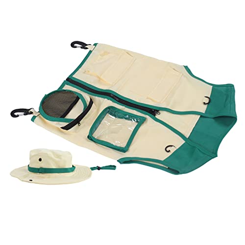Dioche Kids Outdoor Adventure Vest & Hat Set für Exploration & Cosplay-Waschbar, Weiches und Hautfreundliches Kostüm für Camping & Reisen-Grün, Passt 39.4-55.1in (GREEN) von Dioche