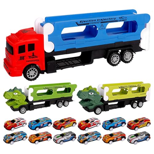 Dinosaurier Truck Spielzeug, 2025 Neue Faltbarer Sliding Dino LKW Autotransporter Spielzeug Set mit 12 Spielzeugautos, Kinder Geburtstags Geschenke Autotransporter Dinosaurier LKW für Kinder ab 3 4 5 von Dioeazh