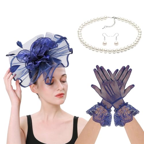 Diogeynu 1920er Jahre Cosplay-Kostüm-Zubehör für Damen, Halloween-Kostüm mit gefiedertem Schleier, Kopfbedeckung, Halskette, Ohrringe, Handschuhe, Anlass, Handschuhe und Kopfbedeckung von Diogeynu