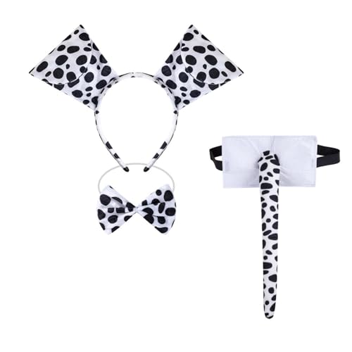 Diogeynu 3/4/7 Dalmatiner-Welpenkostüm, Zubehör-Set, Ohren, Stirnband, Schleifen, Schnauze, Handschuh, Schwanz, Zubehör-Kits, Dalmatiner-Welpenkostüm von Diogeynu